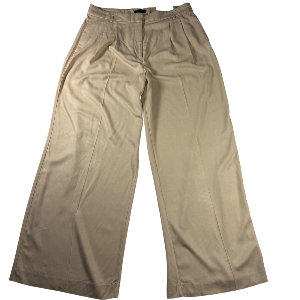 Ann Taylor Wide Leg Beige Pleated Rayon Trousers Minimalist Office Chic Women 14